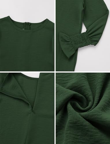 IDOPIP Muslim Dress for Girls Islamic Prayer Abaya Smocked Long Sleeve Kaftan Robe Dresses with Hijab Ramadan Dubai Outfits - color: Dark Green, size: 11-12 Years