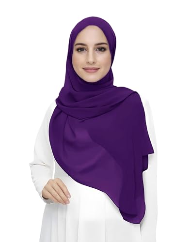 Premium Chiffon Hijab Head Scarf Shawl Wrap for Muslim Women Lightweight - color: Dark Purple