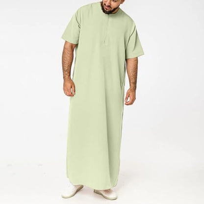 Muslim Thobe for Men Islamic Robe Kaftan Long Sleeve Jubba Arabic Gown Cotton Linen Loose Fit Ramadan A20 - color: Green, size: Large