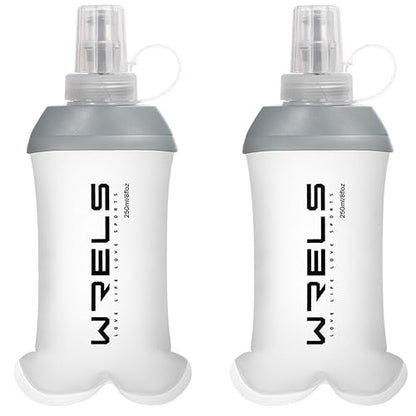WRELS Running Water Bottle,250ml/350ml/500ml TPU Soft Flask,Collapsible Water Bottles for Hydration Vests and Running Belts Backpack, Soft Water Bottles For Hiking Cycling Climbing - color: White-250ml*2