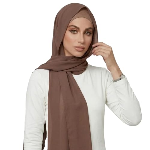 Yeieeo Instant Chiffon Hijab with Undercap (Tube or Bandage Cap), Breathable, no sweat buildup,Solid Chiffon Head Wraps - color: Khaki