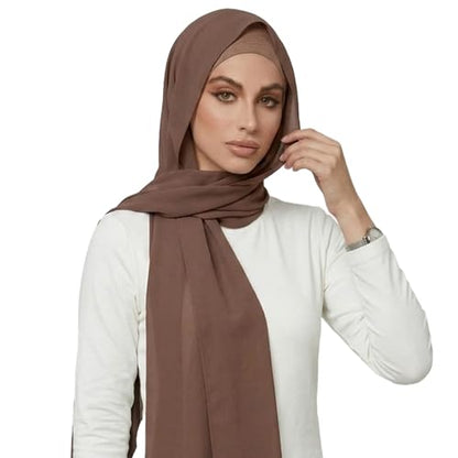 Yeieeo Instant Chiffon Hijab with Undercap (Tube or Bandage Cap), Breathable, no sweat buildup,Solid Chiffon Head Wraps - color: Khaki