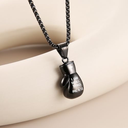 HZMAN Men Women Punk Stainless Steel Boxing Glove Chain Pendant Necklace - color: PHL4:13 Black