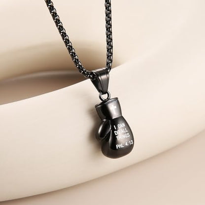 HZMAN Men Women Punk Stainless Steel Boxing Glove Chain Pendant Necklace - color: PHL4:13 Black