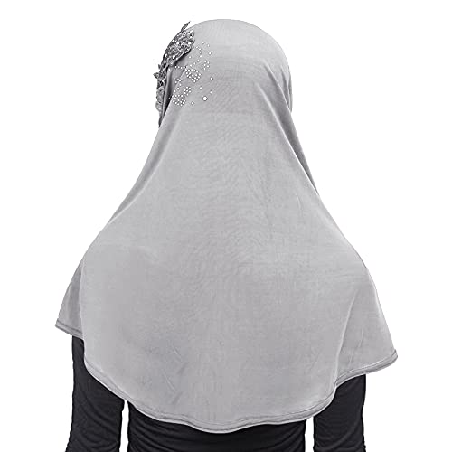 Women Soft One Piece Hijab Long Muslim Turban Islamic Full Head Scarf - color: Grey/Flower