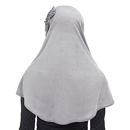 Women Soft One Piece Hijab Long Muslim Turban Islamic Full Head Scarf - color: Grey/Flower