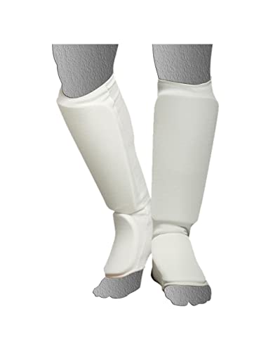 Cloth Shin Instep Guard Premium Poly-Cotton Elasticated Muay Thai Shin Guards for MMA, Sparring Gear, & Taekwondo - color: White, size: Small
