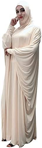 FPOVFPO Womens Solid One-Piece Prayer Dress Muslim Abaya Islamic Maxi Breathable Ramadan Dress Kaftan Hijab - color: Beige