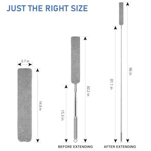 SetSail Dusters for Cleaning Retractable Gap Duster with Extension Pole | Extension Pole Long Handle, Flat Dust Cleaner, with 2 Microfiber Dusting Cloths, for Under Appliances Furniture Fridge