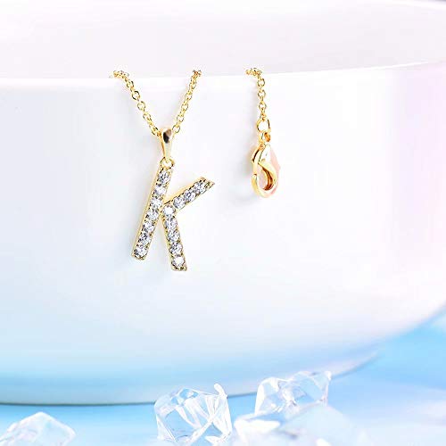 Tarsus Initial Cubic Zirconia Necklace Jewelry Gifts for Women Adjustable Chain 18" + 2" - style: Gold-K-Diamond style