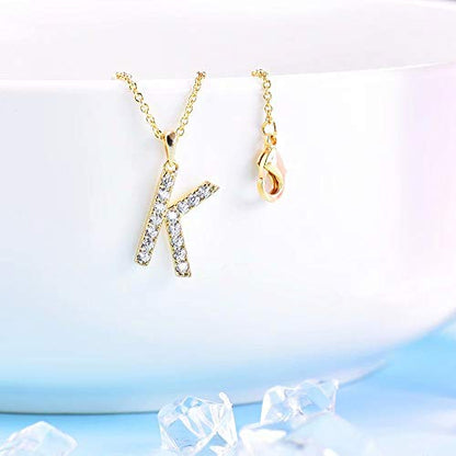 Tarsus Initial Cubic Zirconia Necklace Jewelry Gifts for Women Adjustable Chain 18" + 2" - style: Gold-K-Diamond style