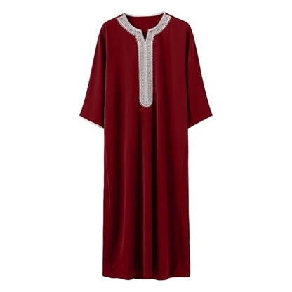 Lmdudan Men Islamic Kaftan Robe - Men's Long Sleeve Dubai Clothes - Men Muslim Robe Eid Muslim Thobe Abaya Robes with Pocket - color: Red, size: XX-Large