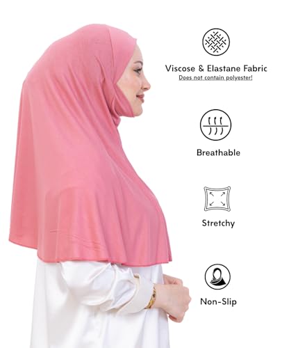 Prien Easy To Wear Hijab For Women, Muslim Instant Turban With Niqab, Islamic Clothes, Soft Scarf For Prayer, Abaya, Khimar - color: Dusty Rose