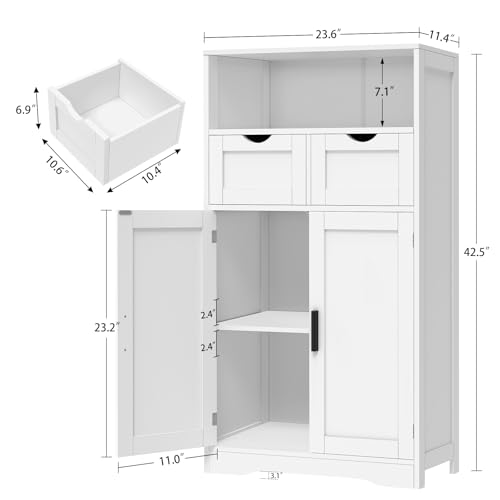 Iwell Bathroom Cabinet with Doors and Drawers, Freestanding Bathroom Storage Cabinet, Adjustable Shelves, for Living Room, Kitchen, Home Office, White - color: White