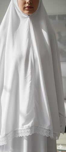 East west Women's Prayer Dress 2 Pieces (Without Sleeves) | Plain White | Soft Distinctive Prayer Dress Hijab Abaya Suit|Modest Instant Hijab for prayers