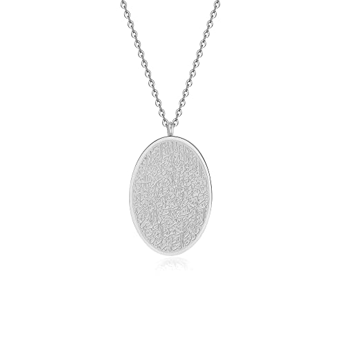 Gyufise Men Women Muslim Oval Pendant Necklace Ayatul Kursi Stainless Steel Islamic Arabic Necklace Gift Gold Plated Islam Jewelry - color: Silver