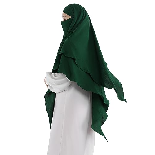 Khalat Muslim Prayer Hijab - 2 Layers Soft Breathable Islamic Dubai Women's Instant Long Hijab - color: Dark Green