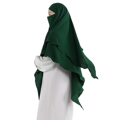 Khalat Muslim Prayer Hijab - 2 Layers Soft Breathable Islamic Dubai Women's Instant Long Hijab - color: Dark Green