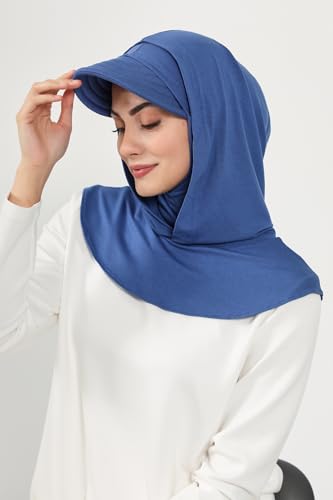 Aisha's Design Full Coverage Cotton Bonnet Hijab with Visor Modest Underscarf Bonnet - color: Indigo