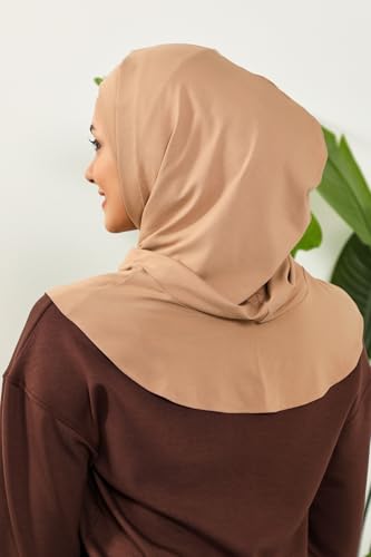 Aisha's Design Full Coverage%95 Cotton Bonnet for Women, Ready-to-Wear Hijab Bonnet Headscarf with Neck Coverage - color: Sand Brown