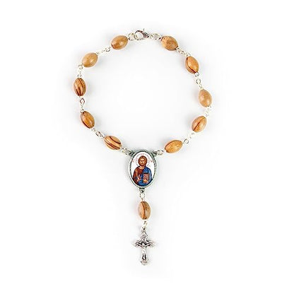 Olive Wood Car Rosary for Rearview Mirror from The Holy Land of Bethlehem - Auto Rosary with Jesus King of the Universe Byzantine Medal & Crucifix Cross Charm - 7" Pocket Rosary Beads for Hanging - color: Jesus King of the Universe Byzantine