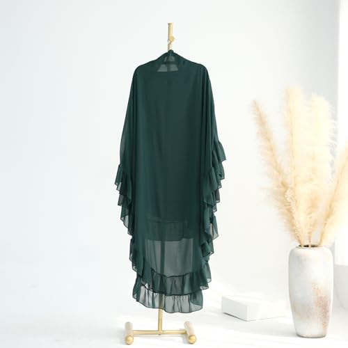 khalat Women's Hijab Chiffon Hijab for Women Muslim 2 Layers Ruffle Lightweight Large Hijab - color: Dark Green