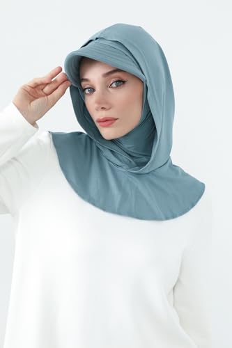 Aisha's Design Full Coverage Cotton Bonnet Hijab with Visor Modest Underscarf Bonnet - color: Dark Mint