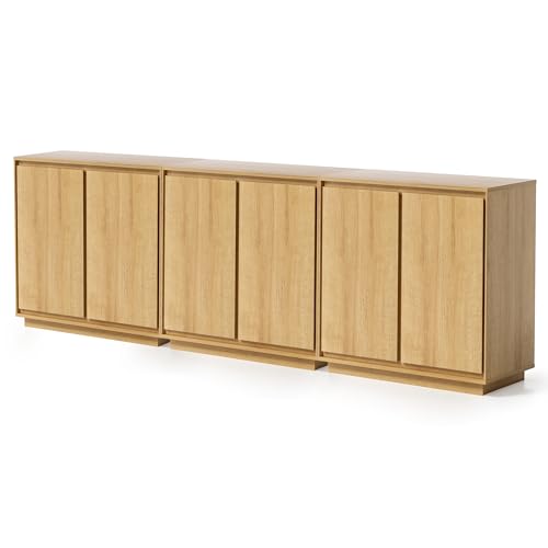 Buffet Storage Cabinet Set of 3, Sideboard Accent Cabinet with Adjustable Shelves and Handless Design, Credenza, Console Table for Living Room, Natural Oak - color: Natural Oak, size: 3 PCS
