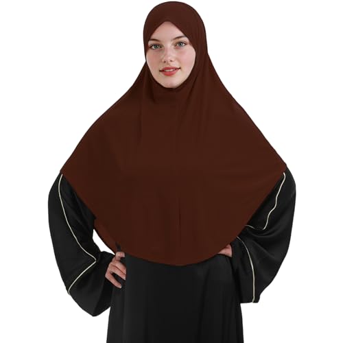 Instant Hijab 여성용 무슬림 부드럽고 신축성 있는 기도 히잡 이슬람 두바이 중동 단색 헤드스카프 - color: 커피.