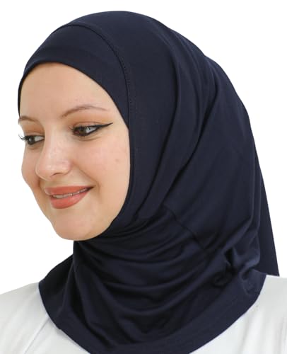 Prien Sport Instant Hijab For Women, Muslim Cotton Turban, Soft Head Scarf, Ready To Wear Hijabs Prayer Clothes, Islamic Wear - color: Navy Blue