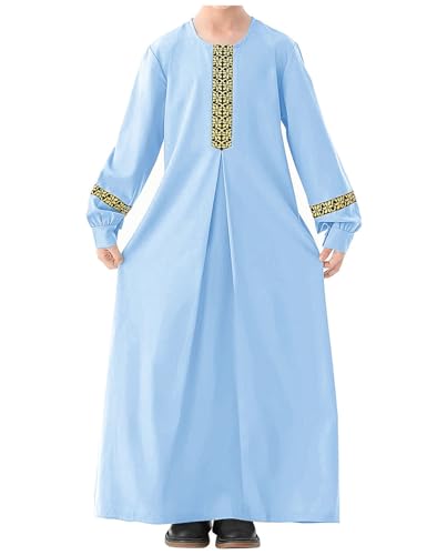 WSPLYSPJY Printed Abaya Girls Muslim Dresses Kids Prayer Robe - color: Sky Blue, size: 9-10 Years