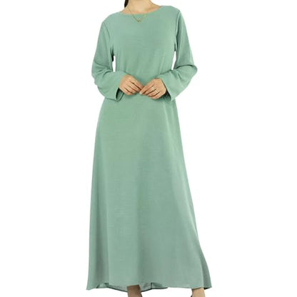 Women Abaya Muslim Dress Long Sleeve Modest Prayer Maxi Kaftan Islamic Clothes with Pockets - color: Light Green, size: XX-Large