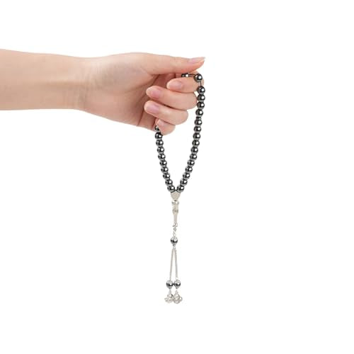 Islamic Prayer Beads 33 Beads Natural Shungite Stone Handmade Misbaha Tasbih for Dhikr, Quran, Misbaha, Muslim Gift Rosary - color: Black