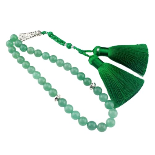 Muslims Islamic Dhikr 33 Tasbeeh Tasbih Prayer Beads, Green Aventurine Stone Beads with Tassel