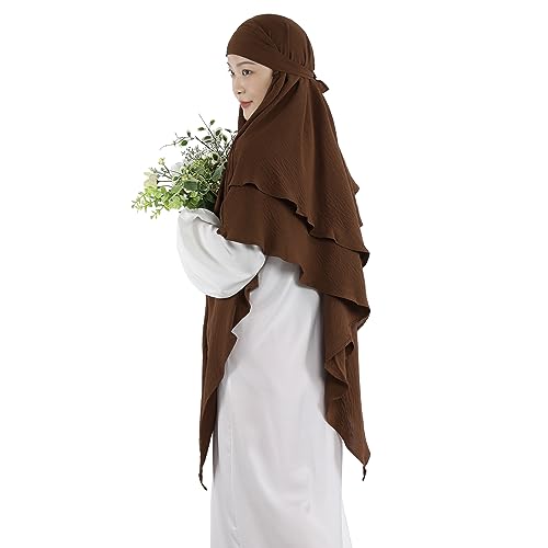 Khalat Muslim Prayer Hijab - 2 Layers Soft Breathable Islamic Dubai Women's Instant Long Hijab - color: Coffee
