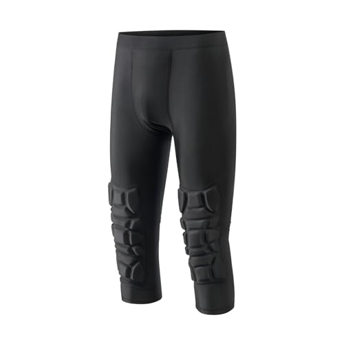 Topeter Men's Compression Capri Leggings with Knee Pads & Cup Pocket for Basketball, Running - size: Large