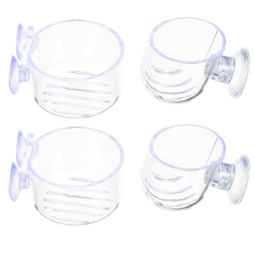 TEHAUX 4pcs Aquarium Fish Feeding Cup with Suction Cups Small and Large Sizes Fish Tank Feeder for Live Bloodworm and Aquatic Pets