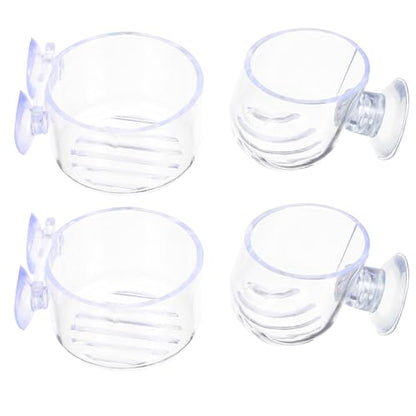 TEHAUX 4pcs Aquarium Fish Feeding Cup with Suction Cups Small and Large Sizes Fish Tank Feeder for Live Bloodworm and Aquatic Pets