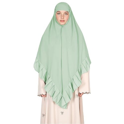 Prayer Hijab for Women Muslim Cotton Blend Lightweight Ruffled Square Scarf - color: Green