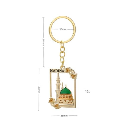 4pcs of Set Muslim Islamic Mosque Keychain,Ramadan decor Religious Bag Purse Charm 18K Gold Plated Key Ring Chain Accessories Gifts For Car,Backpacks