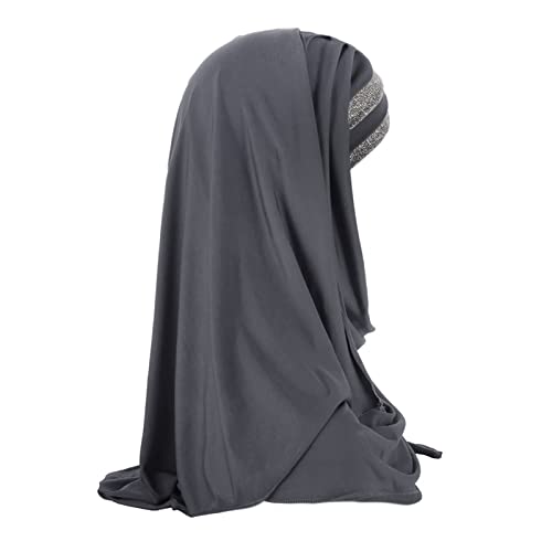 Women Soft One Piece Hijab Long Muslim Turban Islamic Full Head Scarf - color: Grey/Shiny