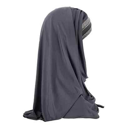 Women Soft One Piece Hijab Long Muslim Turban Islamic Full Head Scarf - color: Grey/Shiny