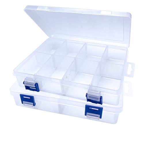 2 Pcs 8 Grids Clear Plastic Storage Box with Adjustable Dividers, Stackable 8 Compartments Small Organiser Box Container for Accessories Beads Jewelry Earring Tool, 7.48×5.23×1.8 Inches