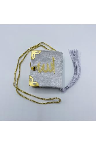 Mini Quran Set 10 Pieces Velvet Cover with Tassel Arabic Text for Islamic Gifts - Gray