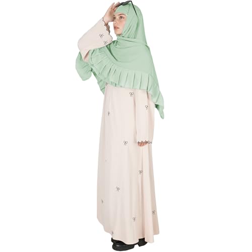 Prayer Hijab for Women Muslim Cotton Blend Lightweight Ruffled Square Scarf - color: Green