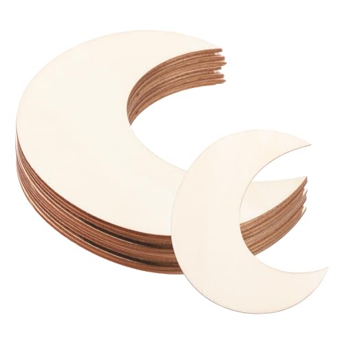 PATIKIL 4.7"x1.8" Wooden Moon, 10 Pack Unfinished Wood Moon Blank Wooden Cutouts Ornaments Natural Wood Pieces for Christmas Party Craft Projects - size: 4.7"x1.8"