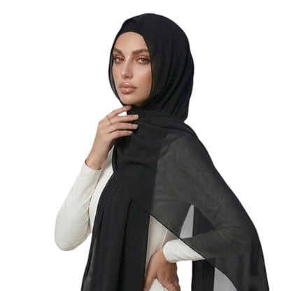 Yeieeo Instant Chiffon Hijab with Undercap (Tube or Bandage Cap), Breathable, no sweat buildup,Solid Chiffon Head Wraps - color: Black
