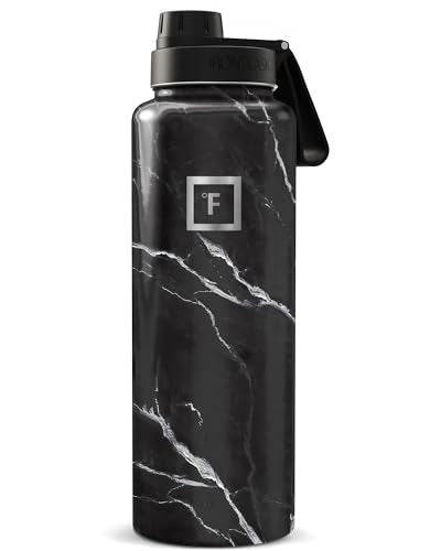IRON °FLASK 40 oz Wide Mouth Water Bottle with Spout - color: Black Marquina, style: Spout - 40 Oz (1 Lid)