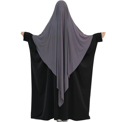 khalat Muslim Stretch Hijab Solid Color Full Cover Hijab for Women V-shaped Fashion Daily Prayer Hijab - color: Dark Gray