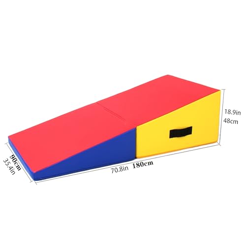 Gymnastics Incline Mat, Folding Gymnastics Wedge With Carrying Handle For Gymnastics, Martial Arts, Cheerleading, Dance Yoga Stretching Training Ex - color: Red, size: 180×90×48cm（70.8×35.4×18.9in）